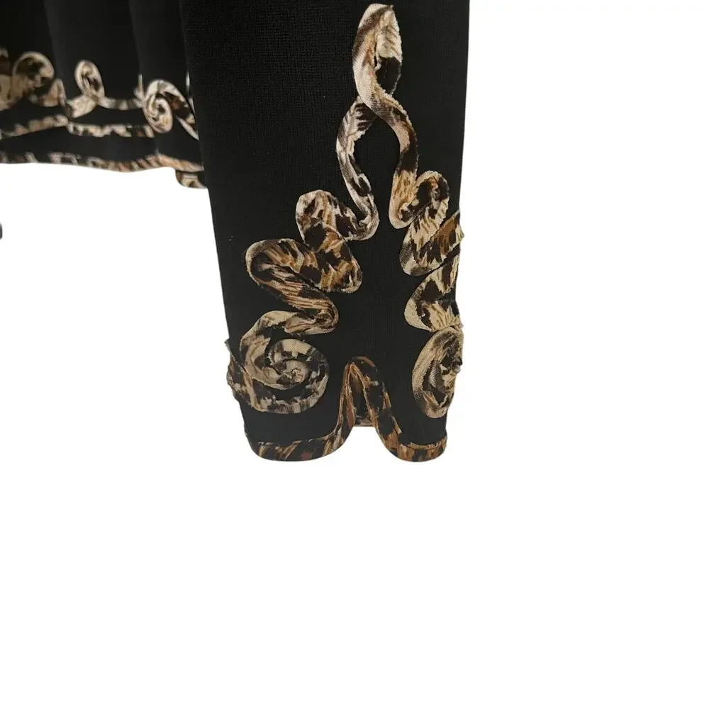 Ming Wang Black Leopard Print Embellished Cardigan Sweater Jacket Size Small
